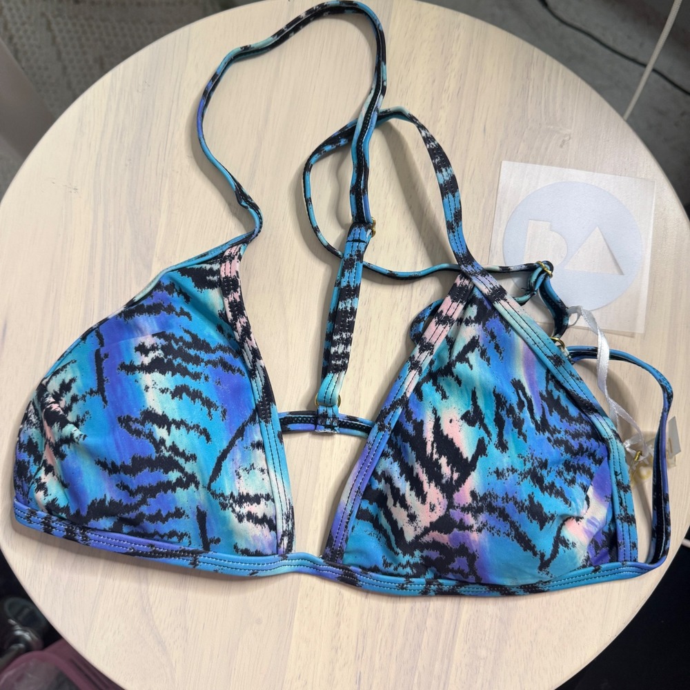 Perfect Vacation Blue Tiger Animal Print Triangle Bikini Top Medium NWT - Picture 1 of 3